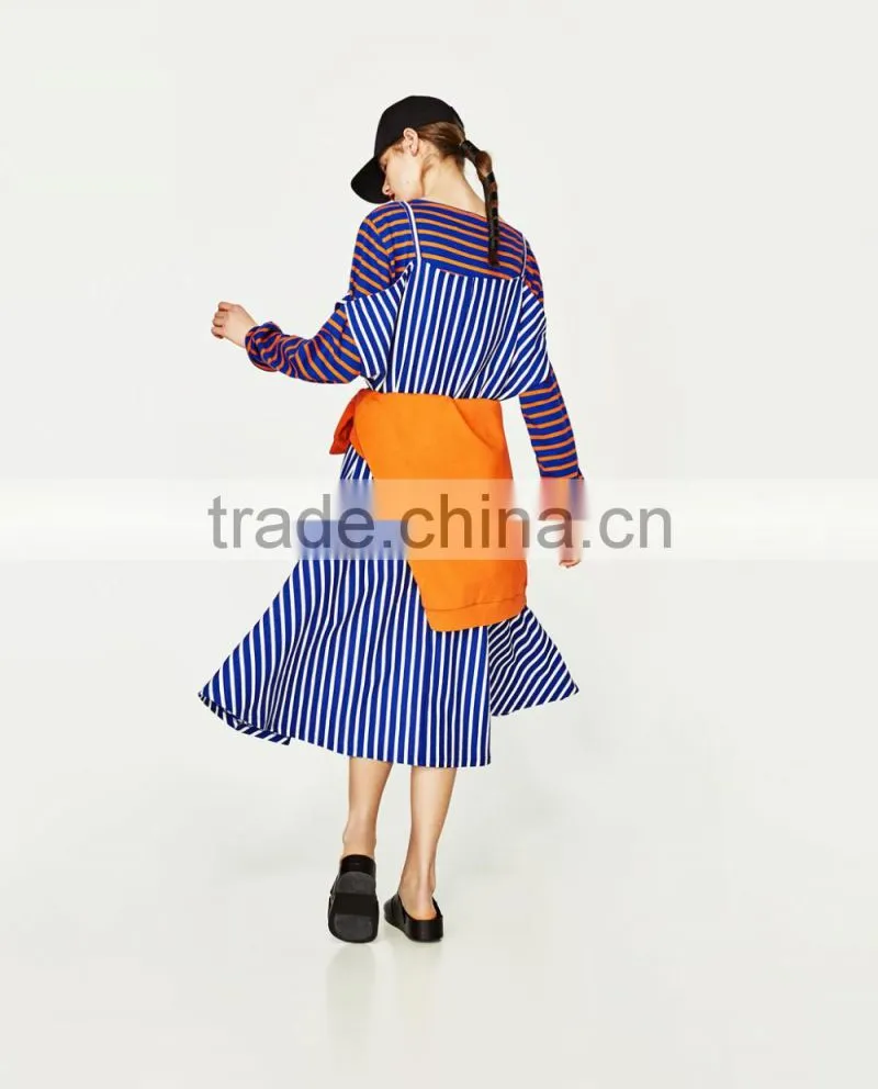 2016 fashion halter off shoulder A-line stripe dress woman dress