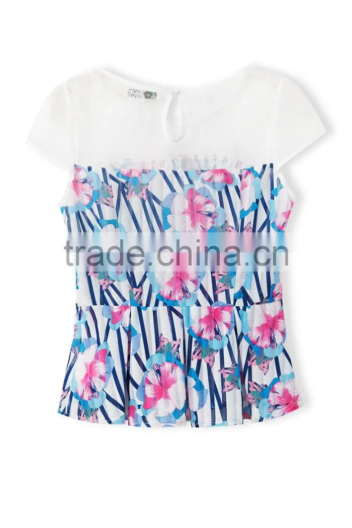 sexy cute colorful floral pattern printed latest summer fashion blouses shirts, patterns of summer blouses,korean summer blouses