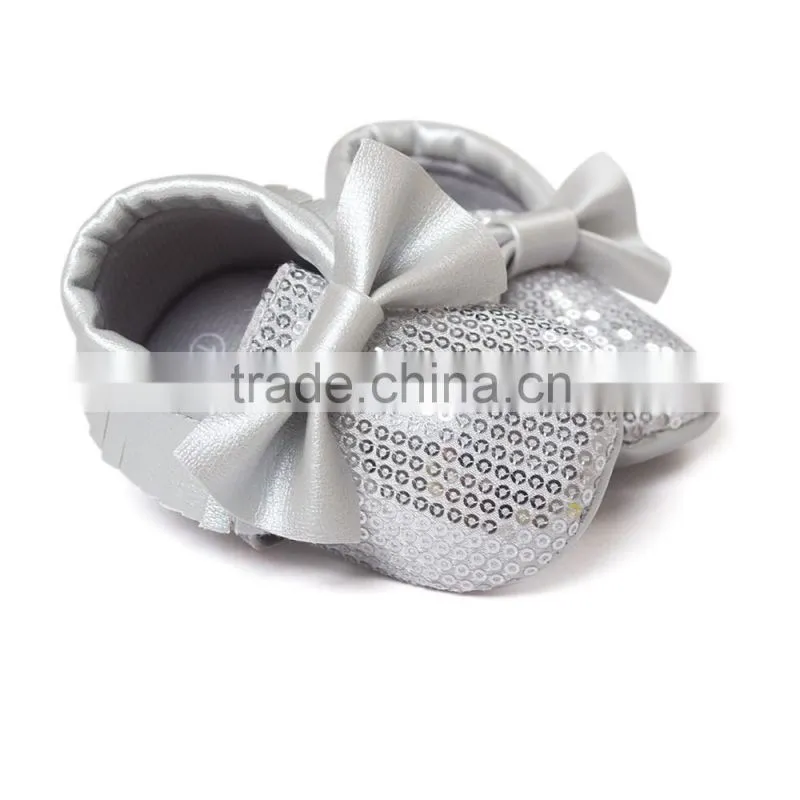 High quality pu sequin baby moccasins