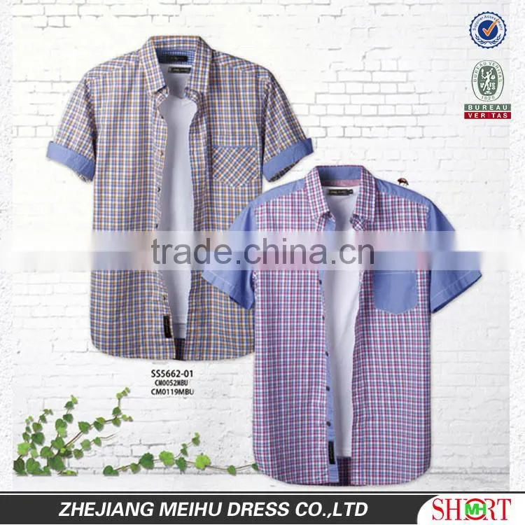 Comfortable style 2016 plaid short sleeve casual shirt for men