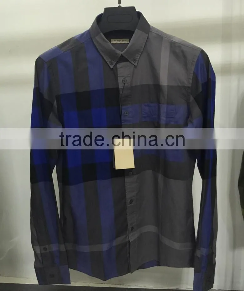 100% cotton big check round bottom men casual check shirt with buttom down collar