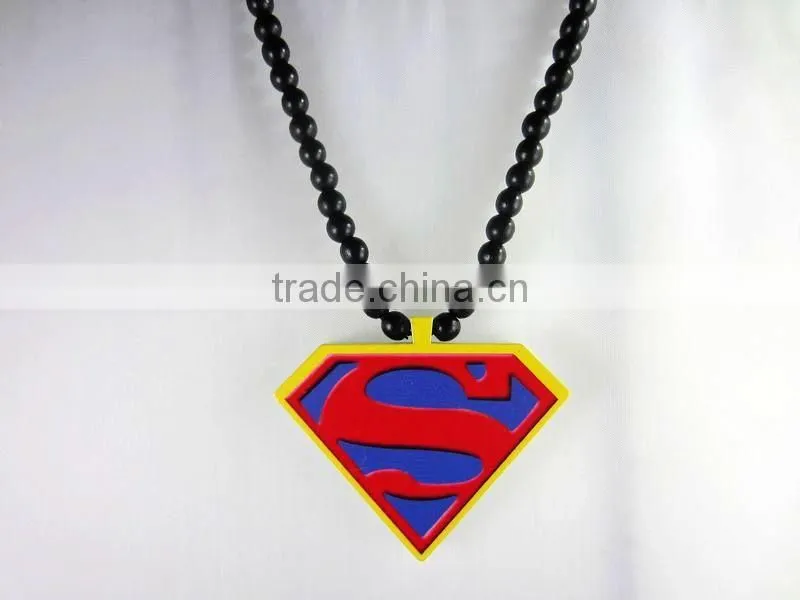 Fashion Acrylic Wood Ceramic Necklace Superman Shape