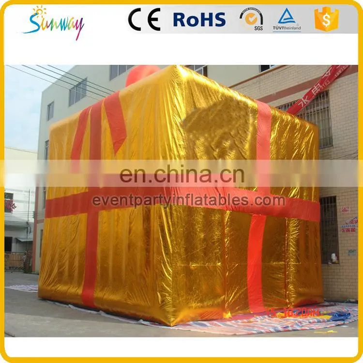 Golden color large inflatable gift box model for sale