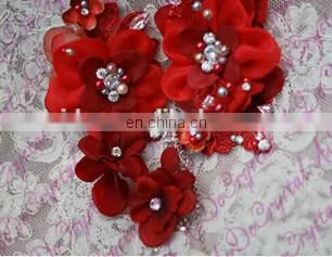 Aidocrystal red gradient gem combs the bride lace flannelette handmade hair accessories