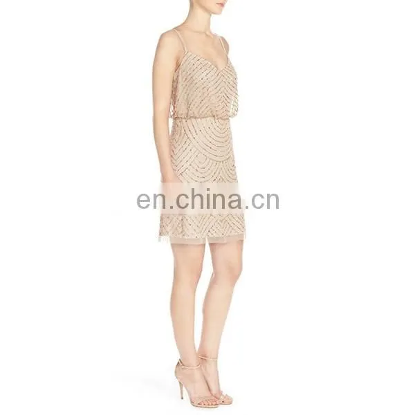 J-8287 Fashion Design Sequin Mesh Blouson Dress Newest Ladies Dress Sleeveless Women Clothing