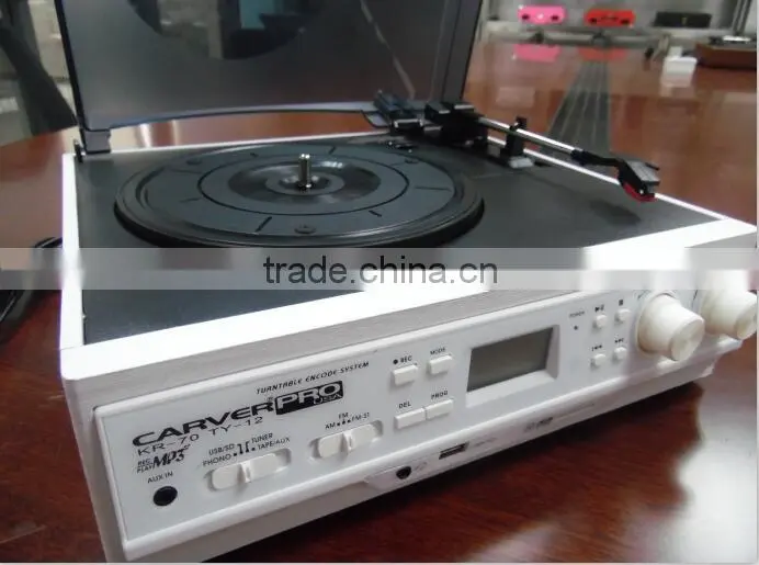 Belt-drive turntable player, classic phonograph, record player with cassette