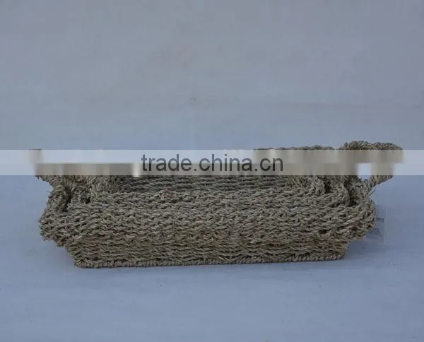 S/3 Rectangular Natural Seagrass Woven Shallow Tray