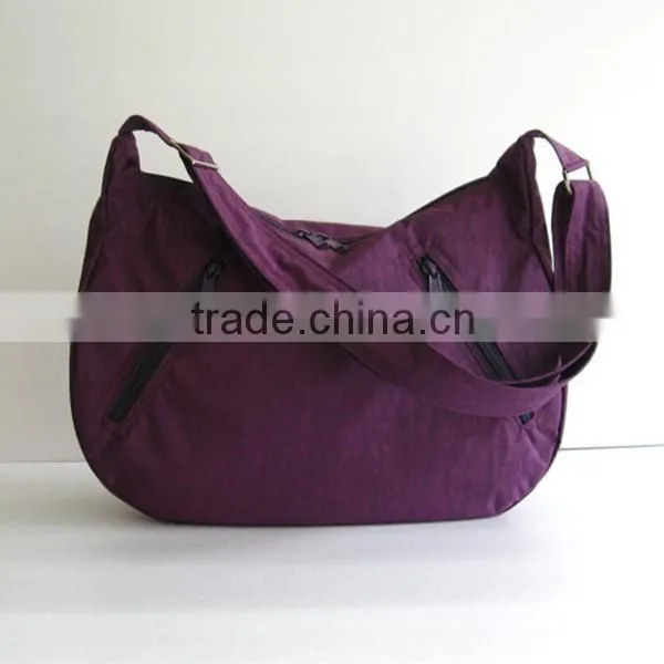 Custom Deep Plum Water Resistant Nylon Shoulder Bag Latest Fashion Washed Nylon Hobo Bag