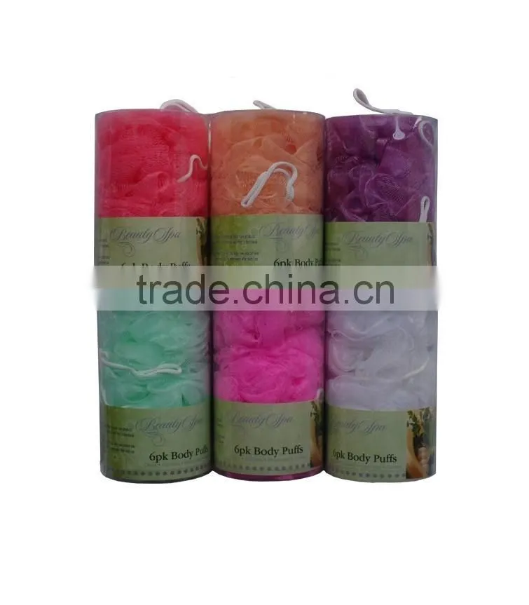 6pk body puffs/6pk bath sponge flowers