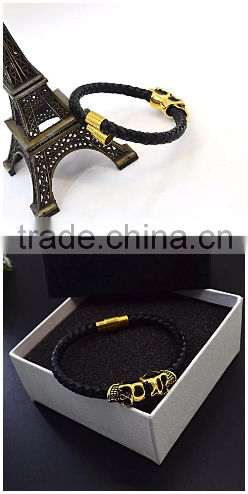 stainless steel bracelet friendship bracelets gold double skull bracelets for women