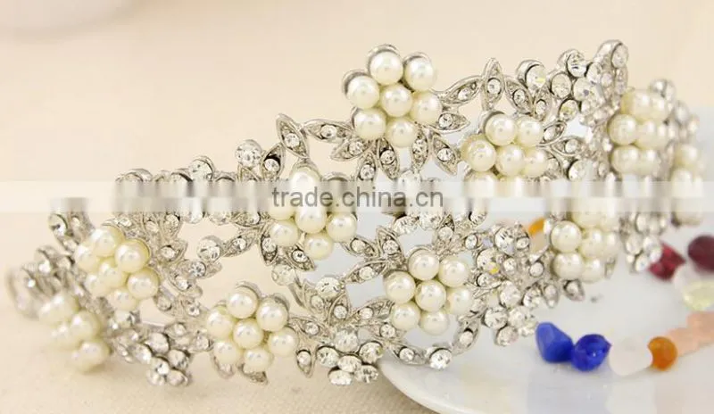 2015 Direct Manufacturer Elegant pearl alloy wedding crown for bride