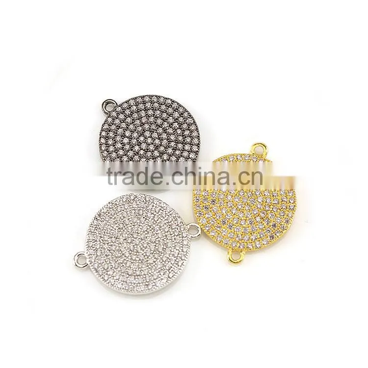 CZ6621 Silver gold rose gold gunmetal micro cz pave disc charm connectors,round charms for bracelet making