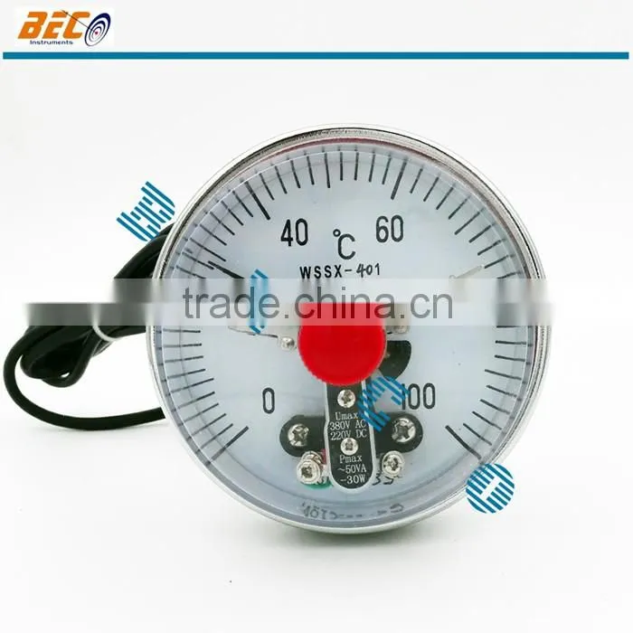 (WSSX-401) 100mm standard thread back connection oil filling type electric contact temperature gauge prices
