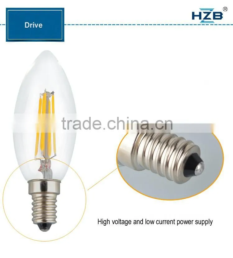 New 2015 E14 LED Lamp Filament Glass Housing Blub 220V 2W 4W Light Brightness 360 Degree Retro Candle Chandelier lampade