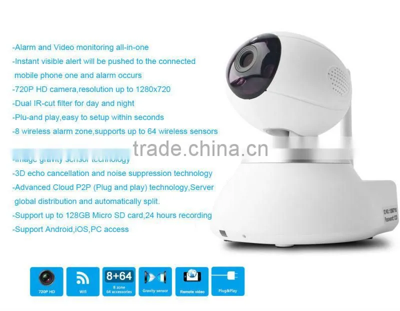 Easy to setup Plug and Play P2P WIFI Camera With Image gravity sensor