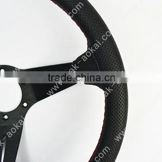 black leather red stitch car steering wheel auto steering wheel