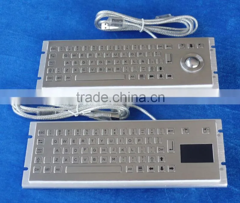 MIni industrial 0.45mm short stroke ip65 usb metal keyboard with trackball