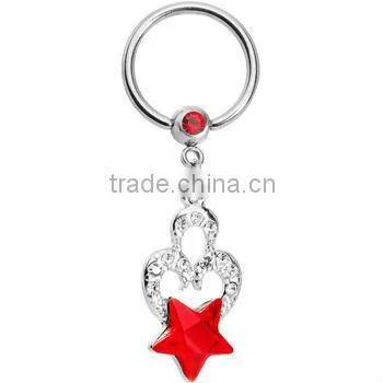 Crystalline Heart Red Star Captive Ring Body Jewelry nipple rings