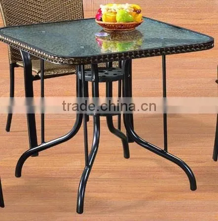 Outdoor modern design long narrow tempered glass table for coffee shop garden YT37
