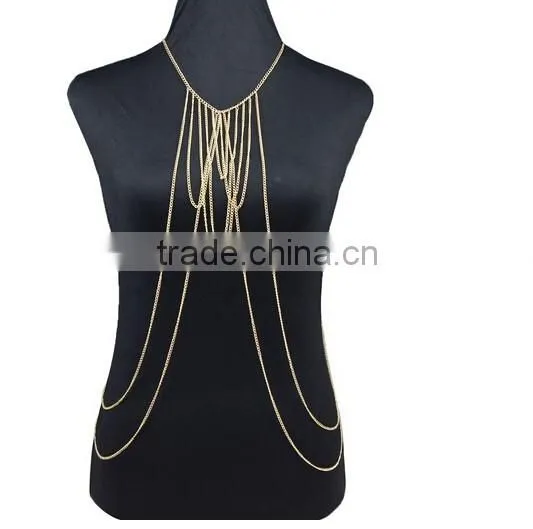 2016 Women Summer Bikini Tassels gold body jewelry, long sexy body chains