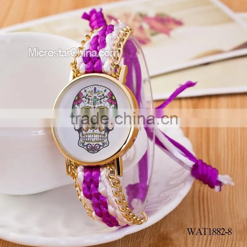 Elastic knitting watch chain skull promotional gift watch