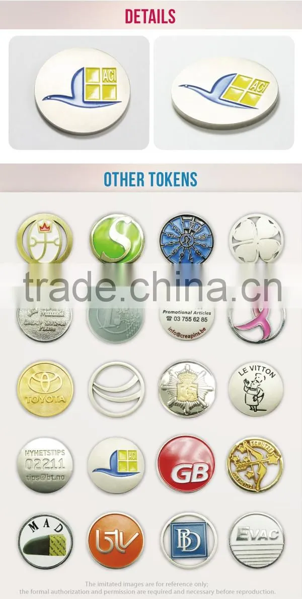 Wholesale bulk silver metal token printing trolley token enamel coin