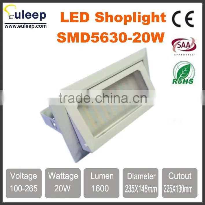 euleep 20W squaredownlight, SMD5630/5730 20W retangle downlight, led shoplight witch frosted glass/pc anti-dazzle light