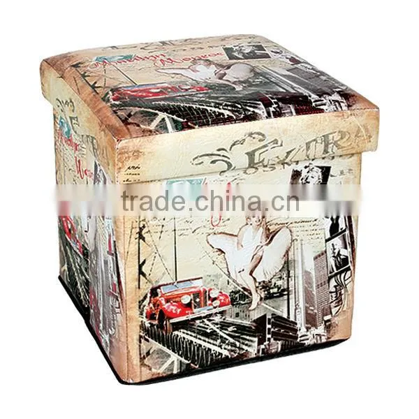 2016 Hotsales Vintage Folding Storage Stool Seating Box Ottaman