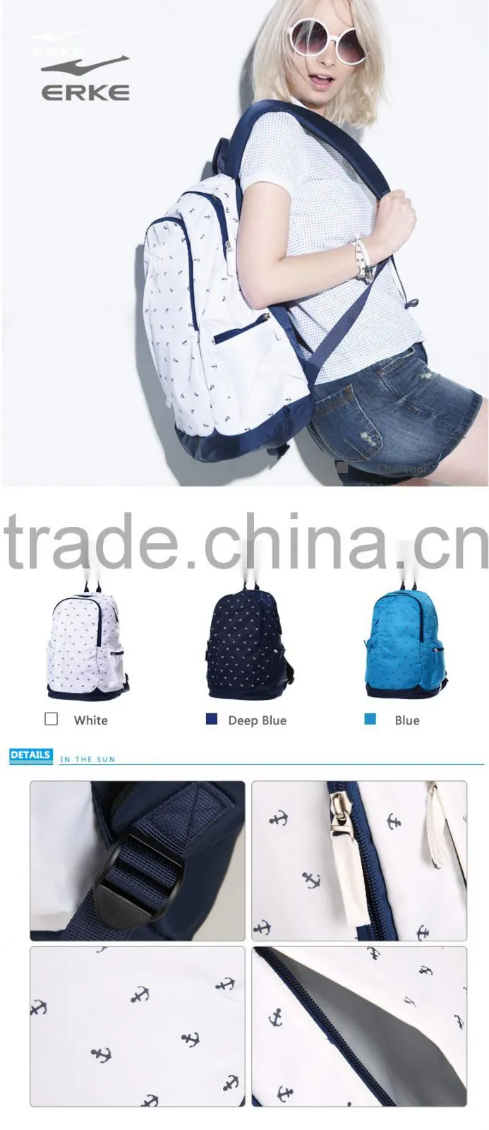 ERKE ocean style school backpack softback beautifulgirls backpack casual backpack wholesale backpack