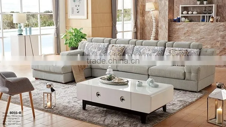 Simple design living room furniture fabric l-shaped sofa with tufted seat cushion