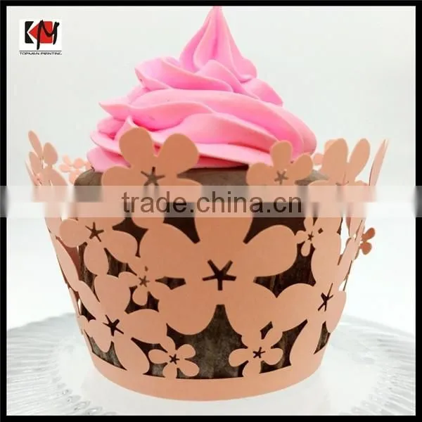 Laser cut flower paper cupcake wrapper for sale