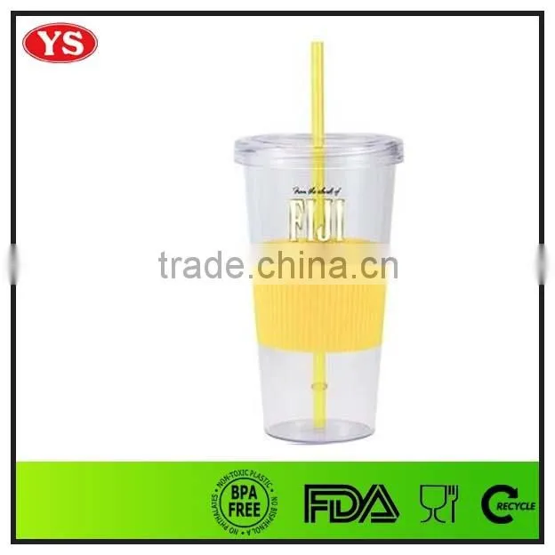 personalized 24 oz plastic straw tumbler with TPR sleeve