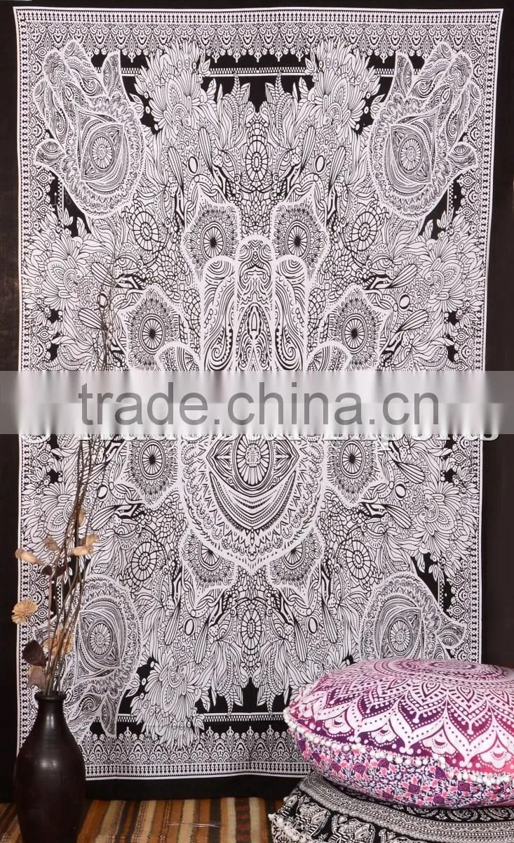 Twin Size Good luck Hamsa Hand of Fatima Islamic Wall Art Home Decorative Indian Cotton Wall Hanging Tapestry
