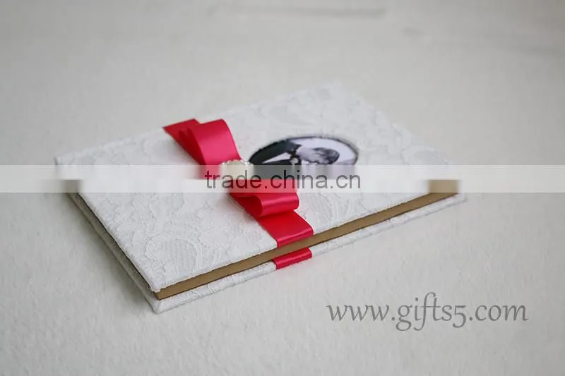 Classical and top quality lace white wedding guest book