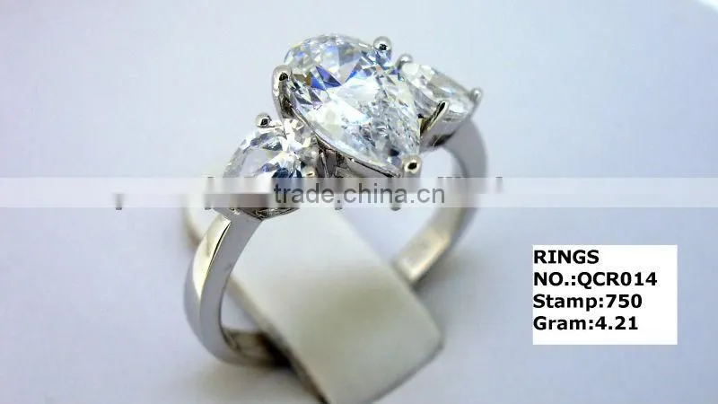 QCR014 three stone silver finger ring,rhodium plated silver CZ ring from jewelry dropship supplier