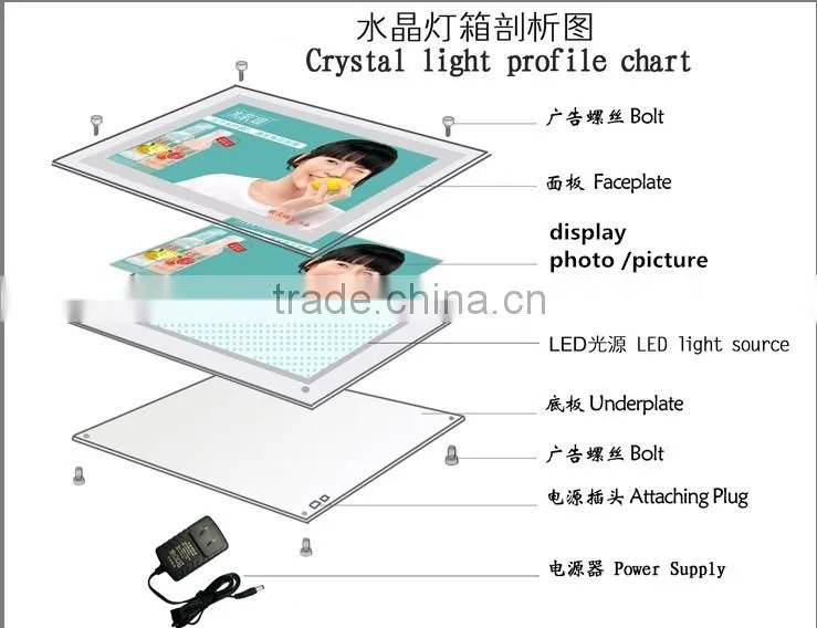 Led light acrylic display picture photo frame