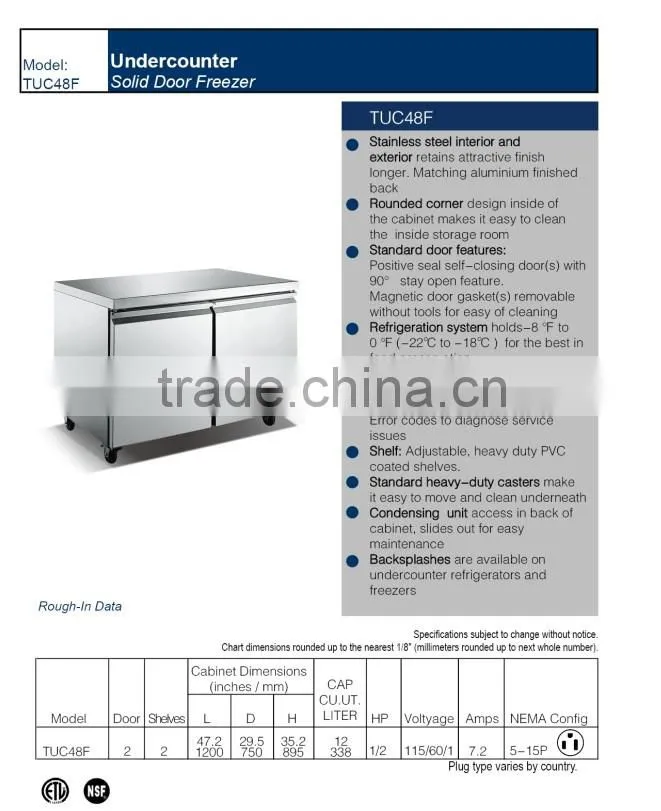 Undercounter freezer, stainless steel commercial freezer_TUC48F