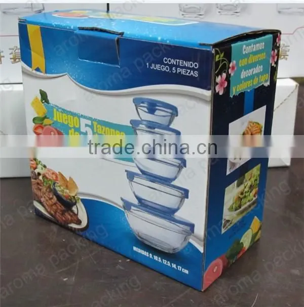 a set of five high quality glass bowl in gift box, glass crisper mixing bowl with color box