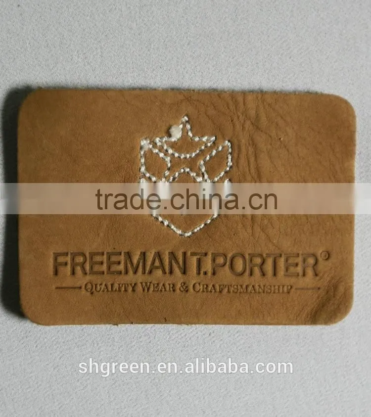 100% true leather label,sewing on leather patch