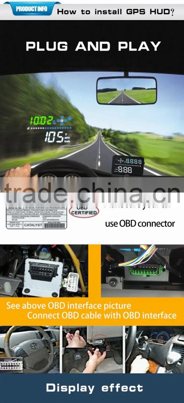 Car HUD heads up display windshield projection GPS car HUD A3