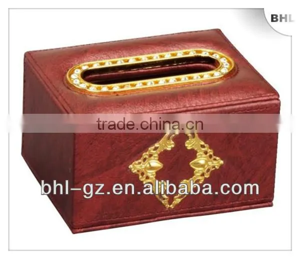 Hotel amenity PU leather rectangular tissue box with gold foil M-1A-1(PW-13) for sale, Chian Manufacturer