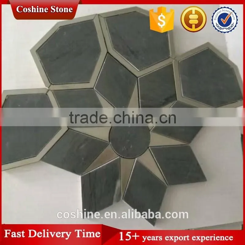 Waterjet deep green color marble stone mosaic tile