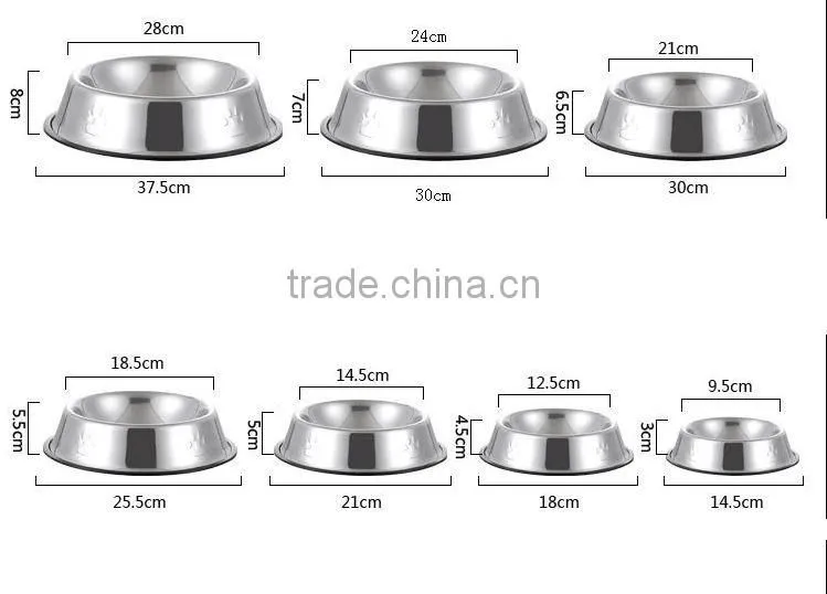 Skid Stop Rubber Base Stainless Steel Pet Bowls with Embossed Paws and Bones for Dogs Puppies Cats Feeder Bowl