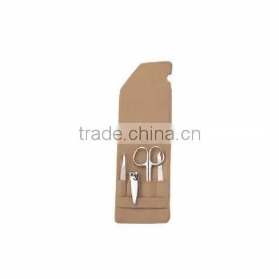 4pcs small manicure set in the leather pouch khaki for nail care