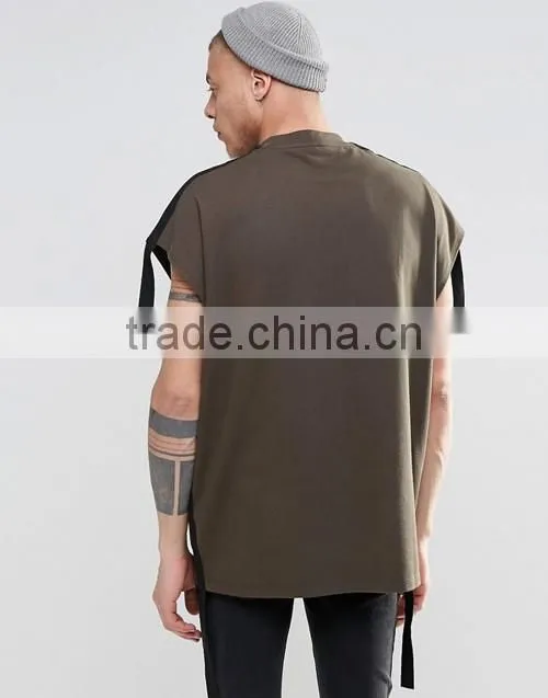 Custom men fashion super oversized sleeveless heavyweight jersey t-shirt with taping