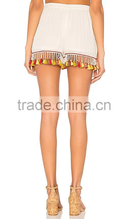 MGOO Latest Design Blank Women Chiffon Shorts Custom Your Logo Casual Shorts With Tassels