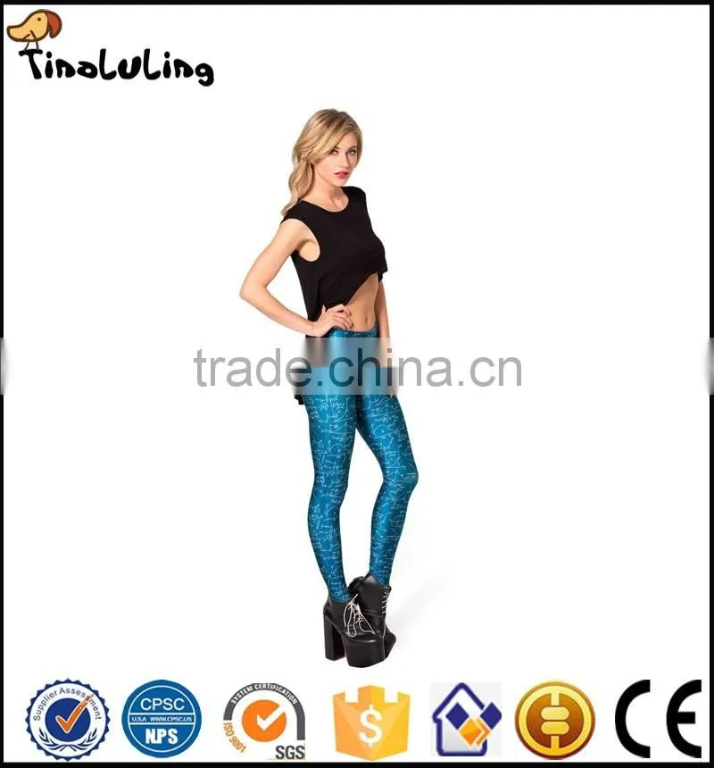 New Design Blue Math Style Print Leggings Slim Fitness Women Gothic Creative Interest Sexy Elastic Casual Pants