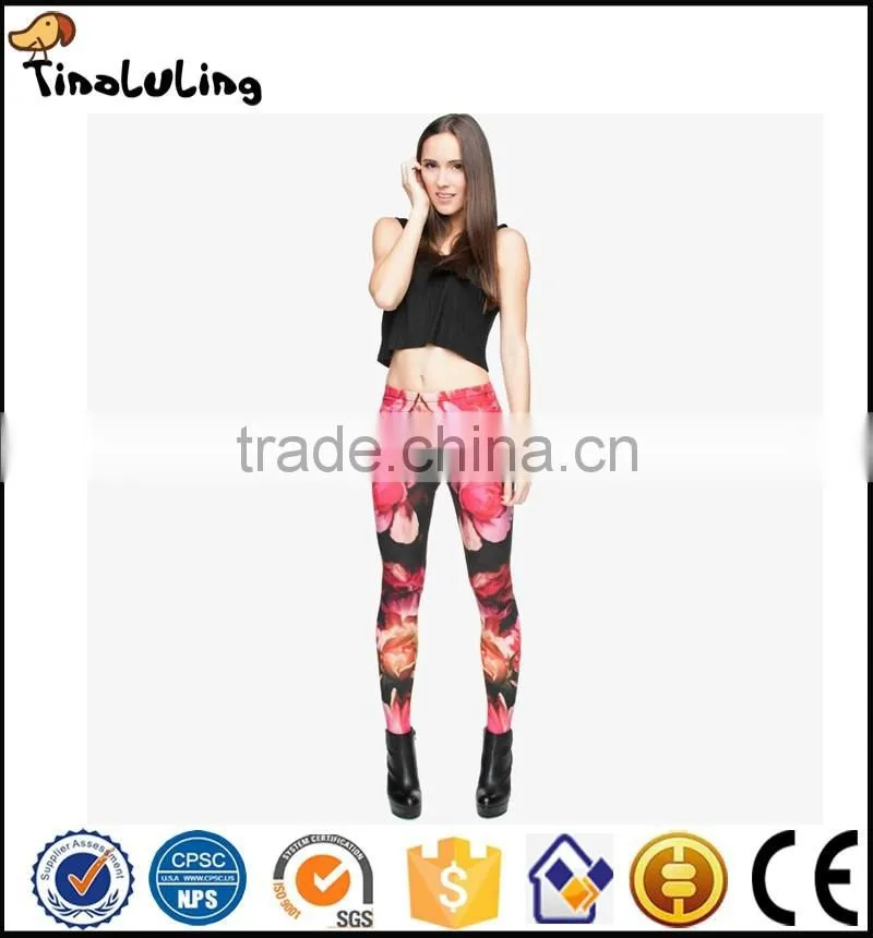 Hot Sale New Arrival Printed Fashion fire big rose flowers Women Leggings Mid Waist Fitness Leggings Yoga active Leggings