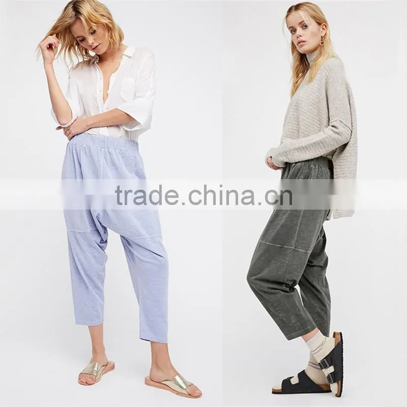 Comfy all cotton drop crotch fit easy drawstring waist womens harem pants