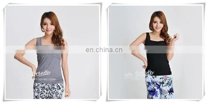 Lace Trim Square Neck Tank Top Bamboo Fiber Ladies Sleeveless Vest